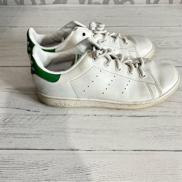 Adidas Stan Smith Size 3 Youth Low White Green No Tie Laces Kids - Picture 2 of 8